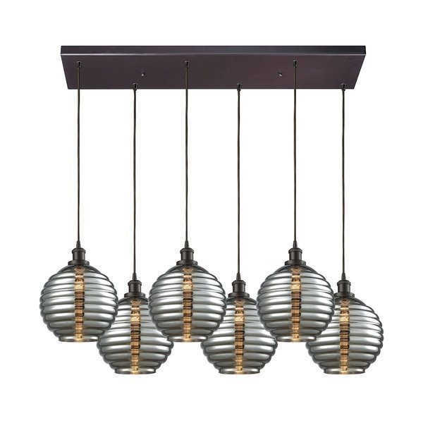 Ridley 6Light Rectangular Pendant Fixture in Oil Rubbed Bronze with Smokeplated Beehive Glass, Elk Showroom, Mfr#: 56550/6RC
